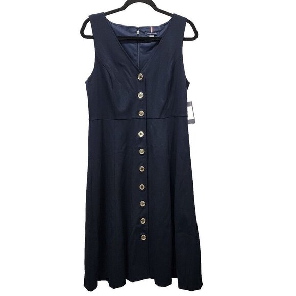 NEW Tommy Hilfiger Women's Scuba Fit and Flare Midi Dress Navy Blue Size 12 $119 - Picture 3 of 12